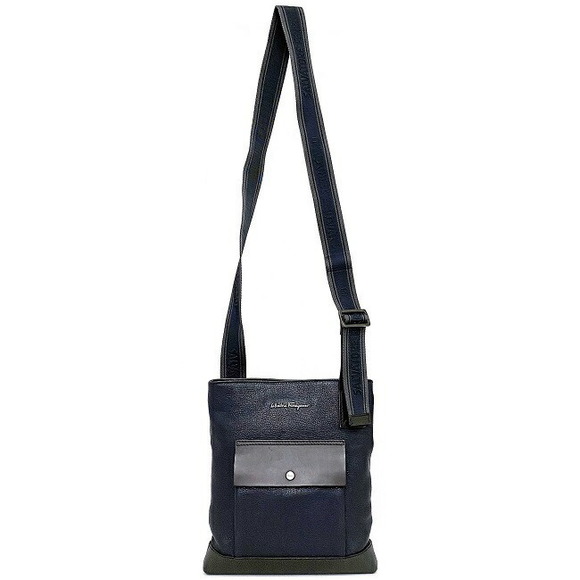 Salvatore Ferragamo Brown Gray Blue Crossbody Bag Navy Shoulder - Picture 1 of 9